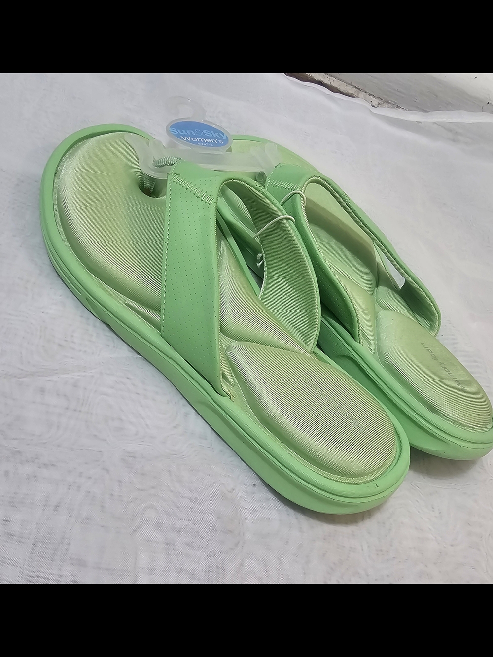 Sun&Sky Women's Green Memory Foam Thong Slip On Sandals Stitched Cotton 7-8
